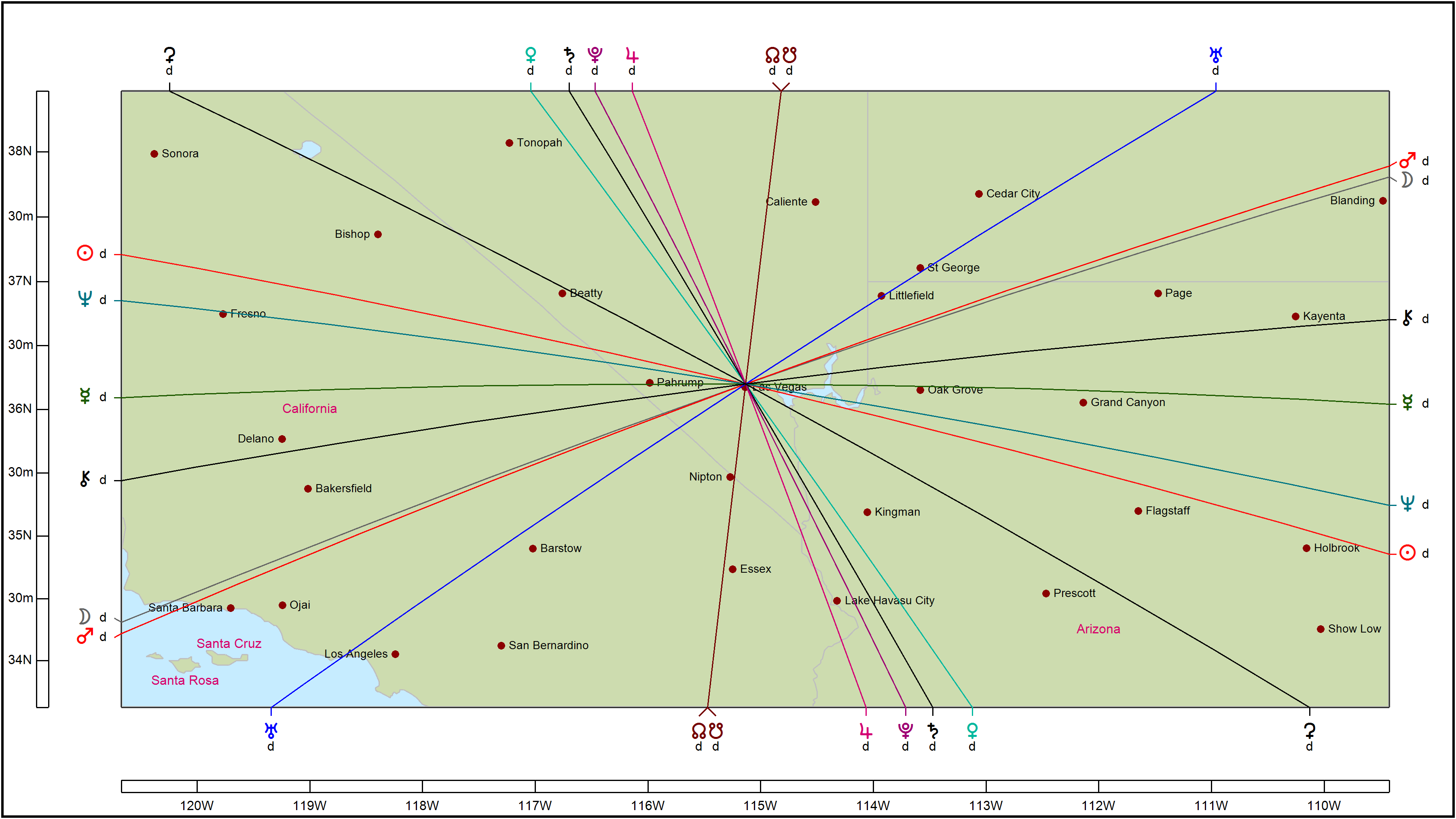 Astrology Map Lines Example - Local Space Lines