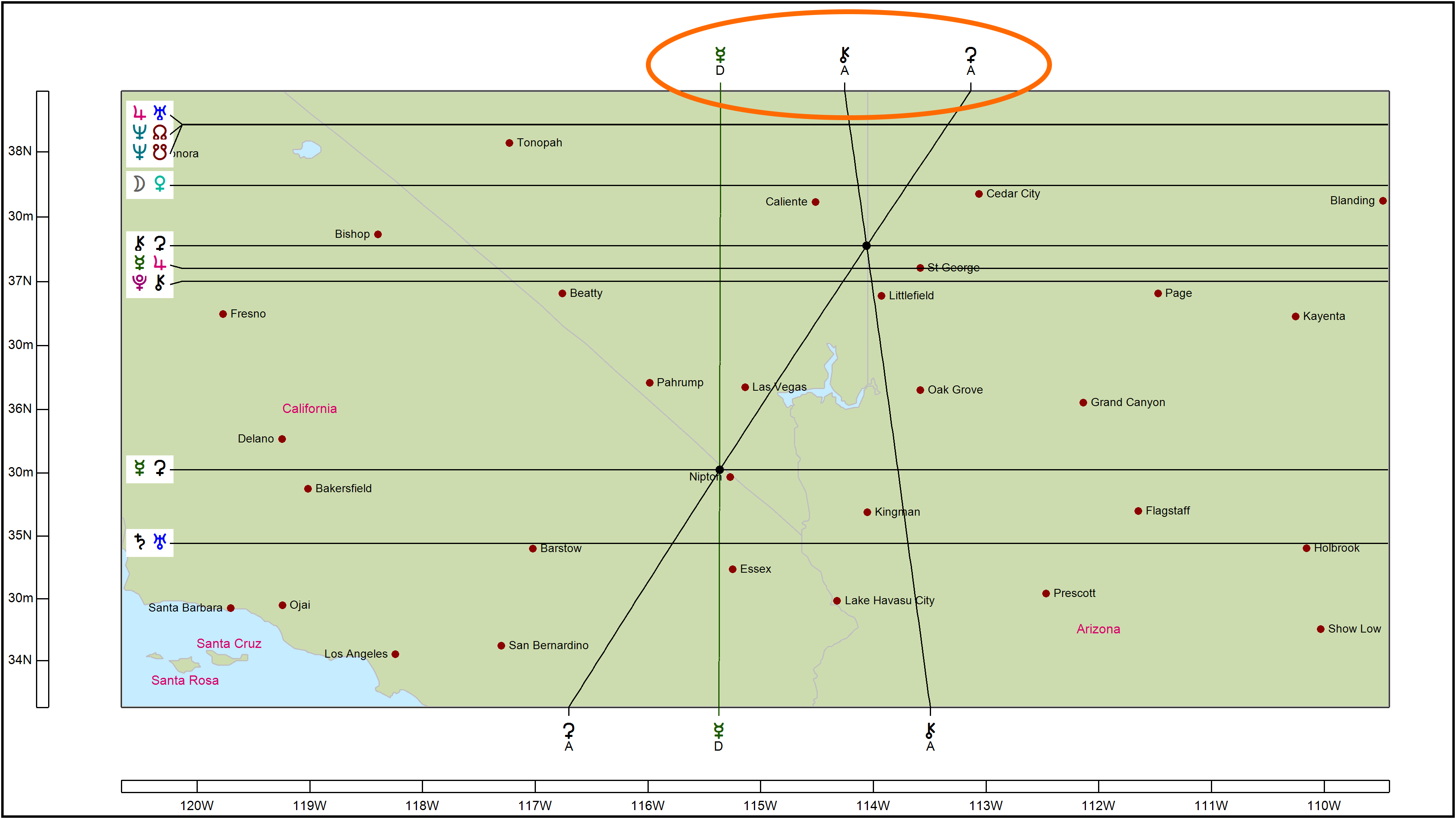 Astrology Map Planetary Angle Line Example